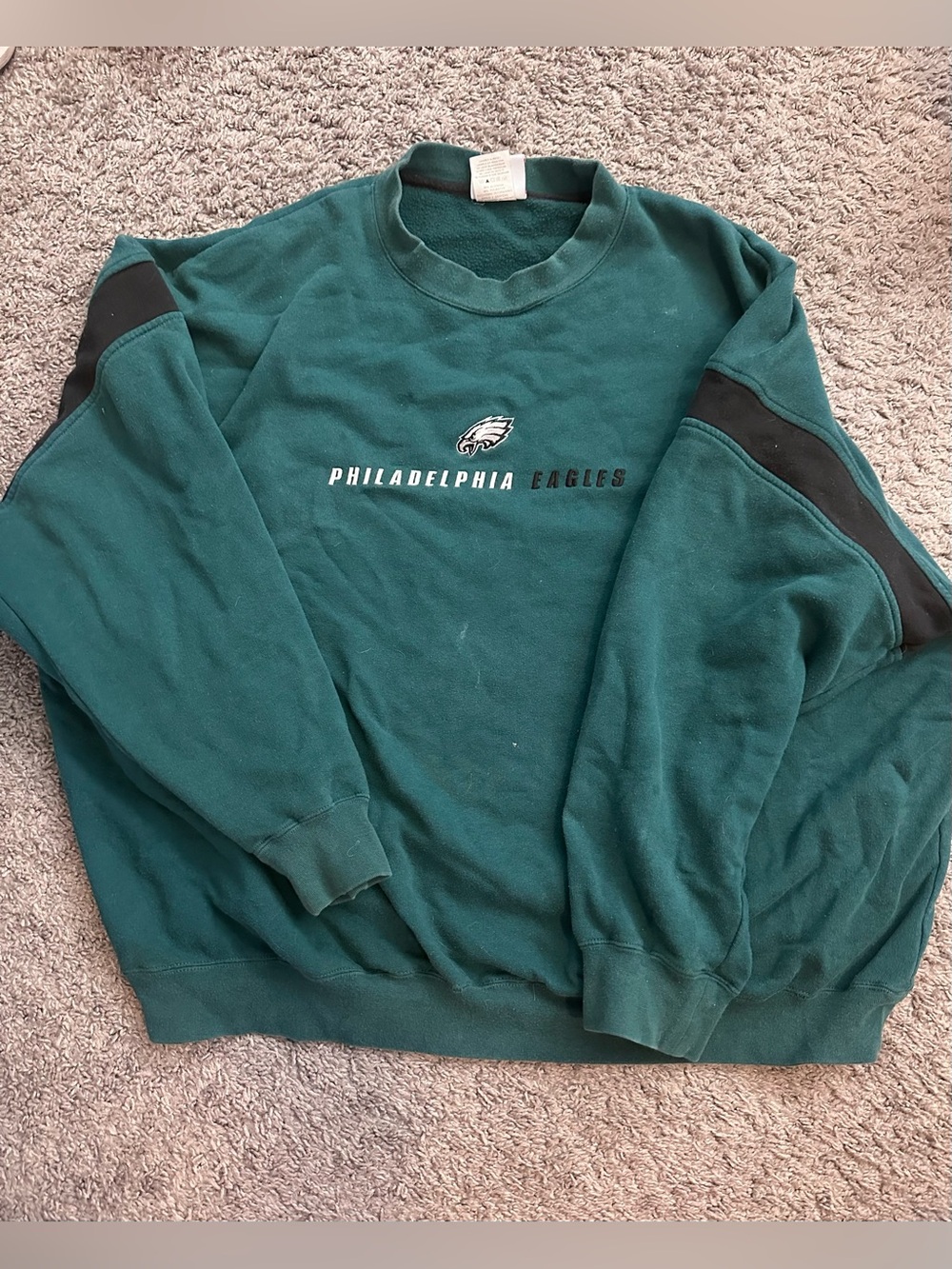 NFL Philadelphia Eagles Teal Crewneck Sweatshirt with Black Sleeve Panels